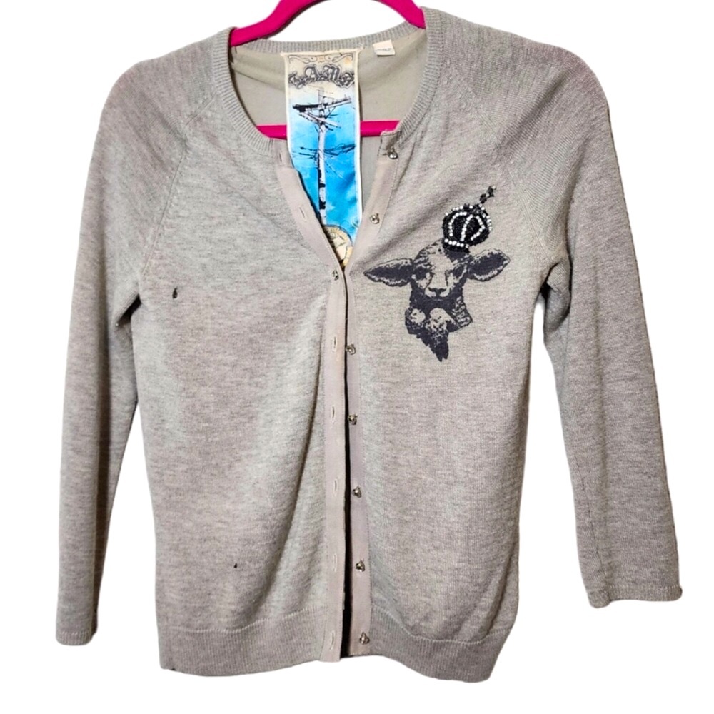 ✨L.A.M.B. Gwen Stefani Grey Cashmere Cardigan!HELLA RARE!!SO!Fall 2006 Sz Small✨